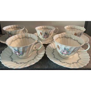 Vintage Royal Doulton 5 Sets of Teacups and Saucers Chelsea Rose Pattern #726